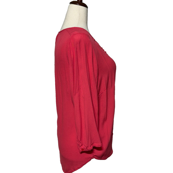 Cynthia Rowley Top Womens 1X Red Embroidered Tunic 3/4 Sleeve Pullover Blouse - Picture 7 of 10